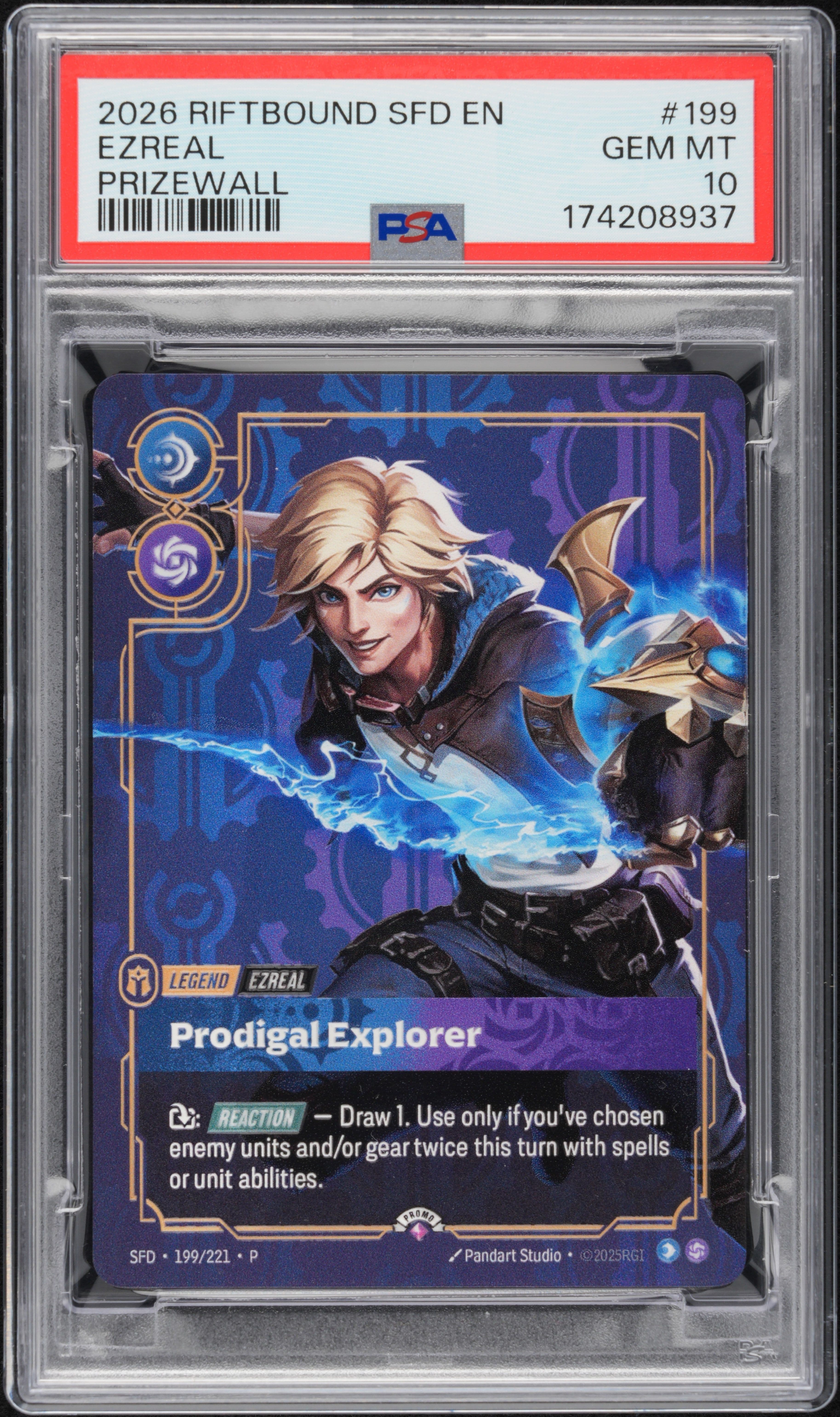 2026 RIFTBOUND: LEAGUE OF LEGENDS SFD-SPIRITFORGED PLATED LEGENDS #199 EZREAL PRIZEWALL — front